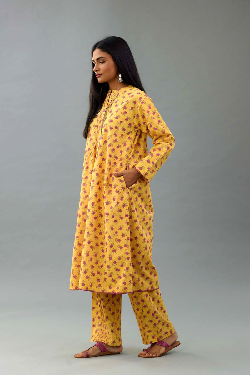 SUNSHINE YELLOW HAND BLOCK PRINTED KURTI