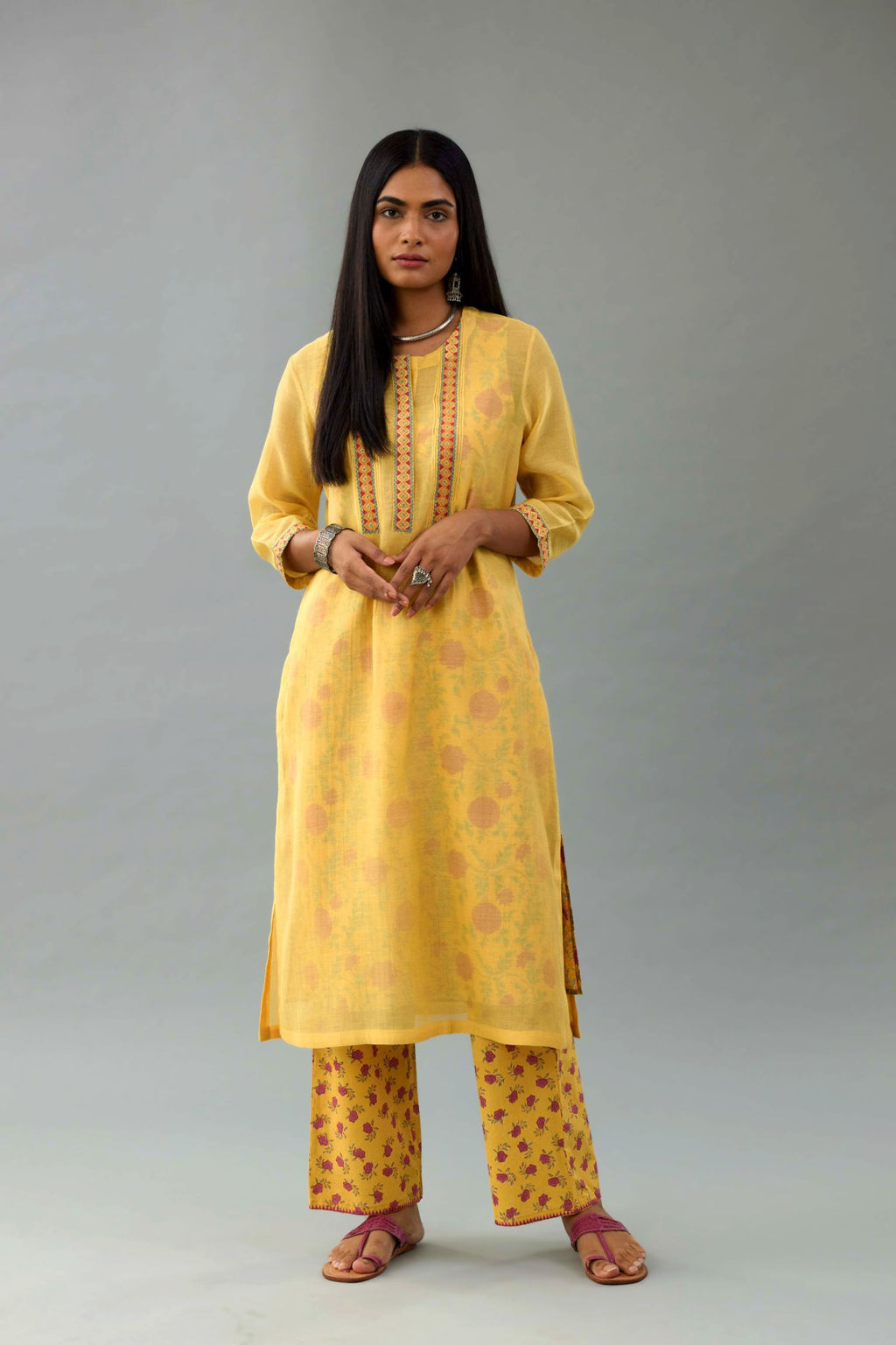 Dharya black-embroidered-cotton-silk-kurta-with-olive-green-gathered-skirt