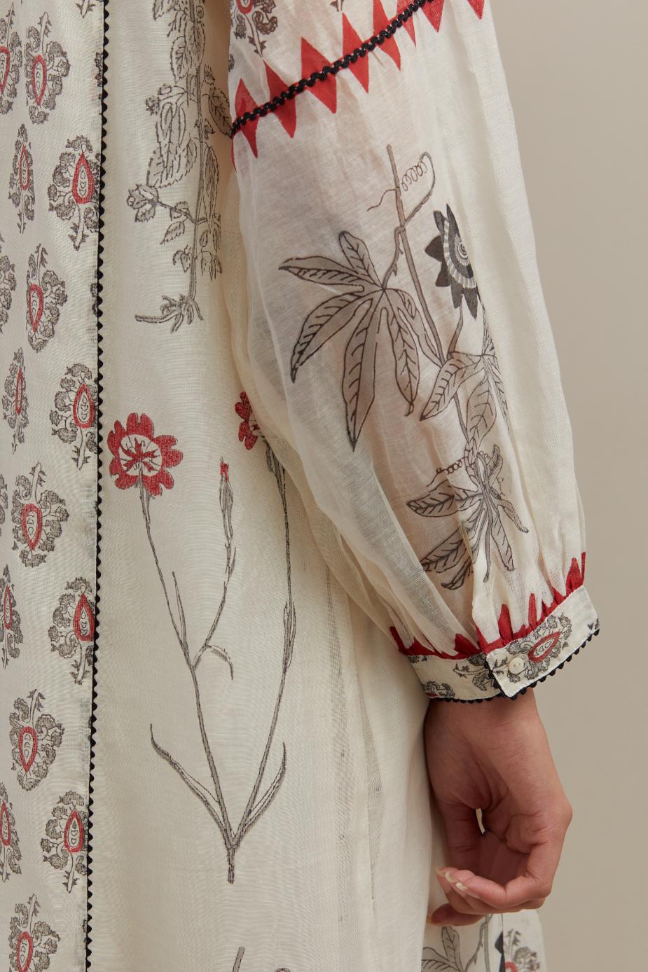 Off white cotton chanderi Kurta dress set with all-over hand block print.