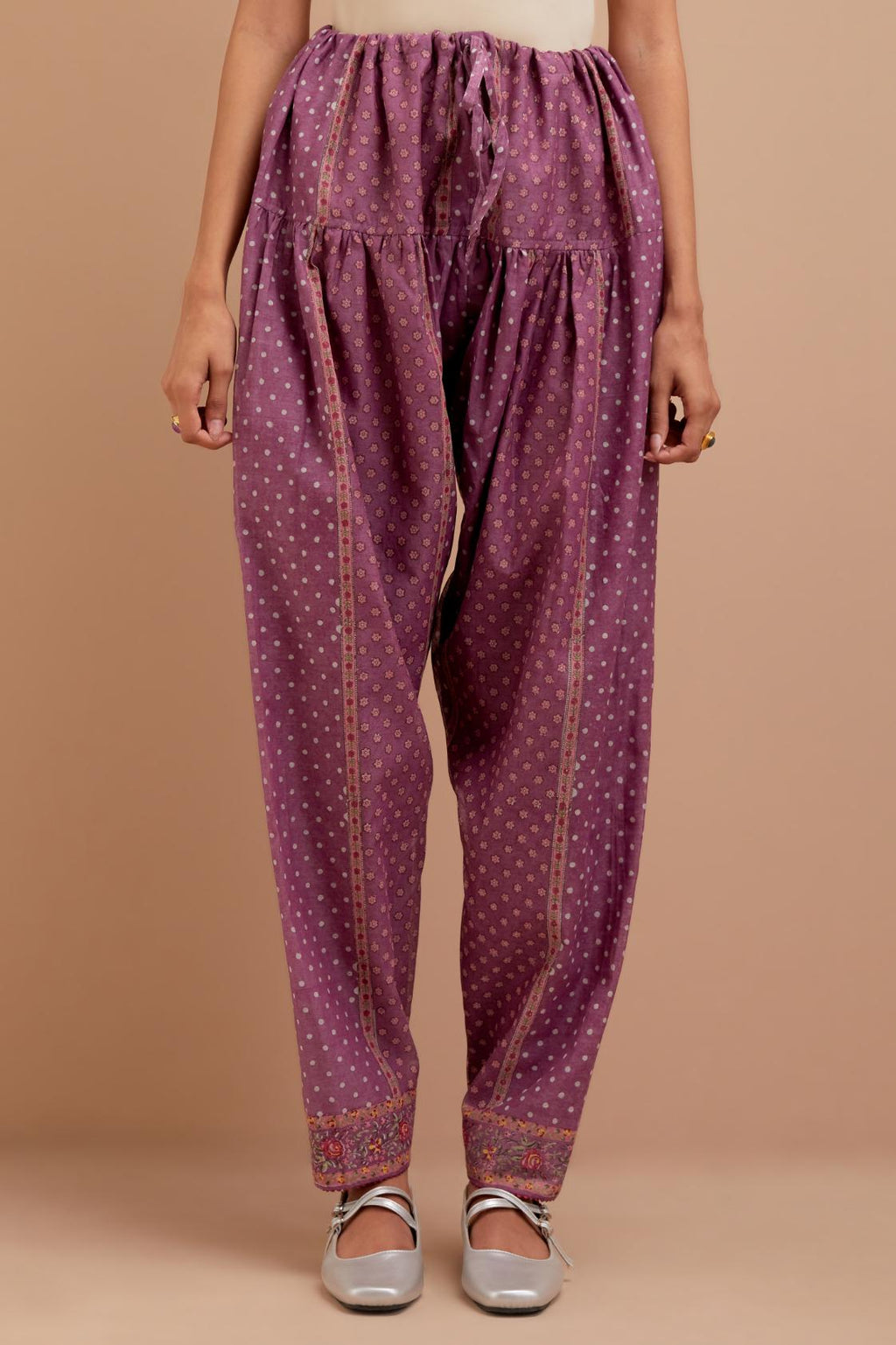 Dark Mauve Cotton Chanderi salwar with all-over hand block print.