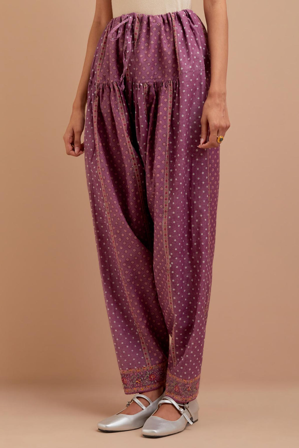 Dark Mauve Cotton Chanderi salwar with all-over hand block print.