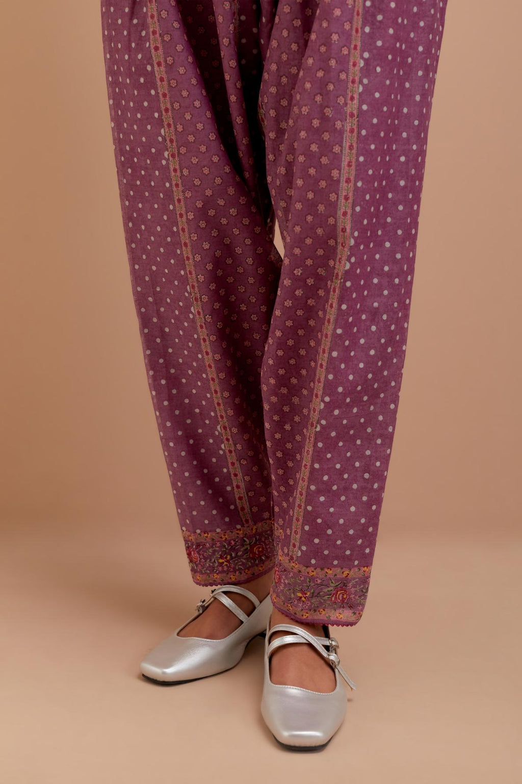 Dark Mauve Cotton Chanderi salwar with all-over hand block print.