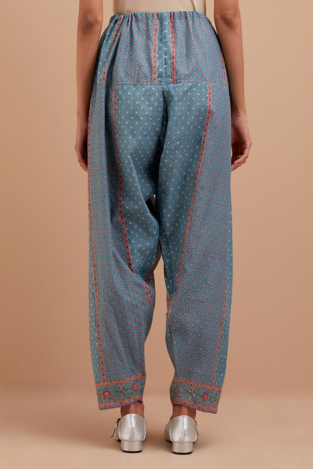 Cadet Blue Cotton Chanderi salwar with all-over hand block print.